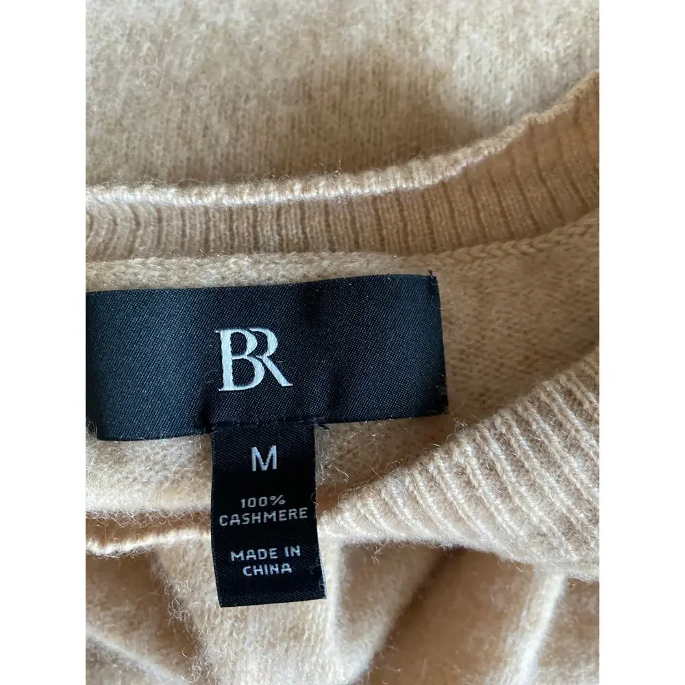 Banana Republic 100% Cashmere Tan Crewneck Sweater Patch Pocket Medium Luxury
